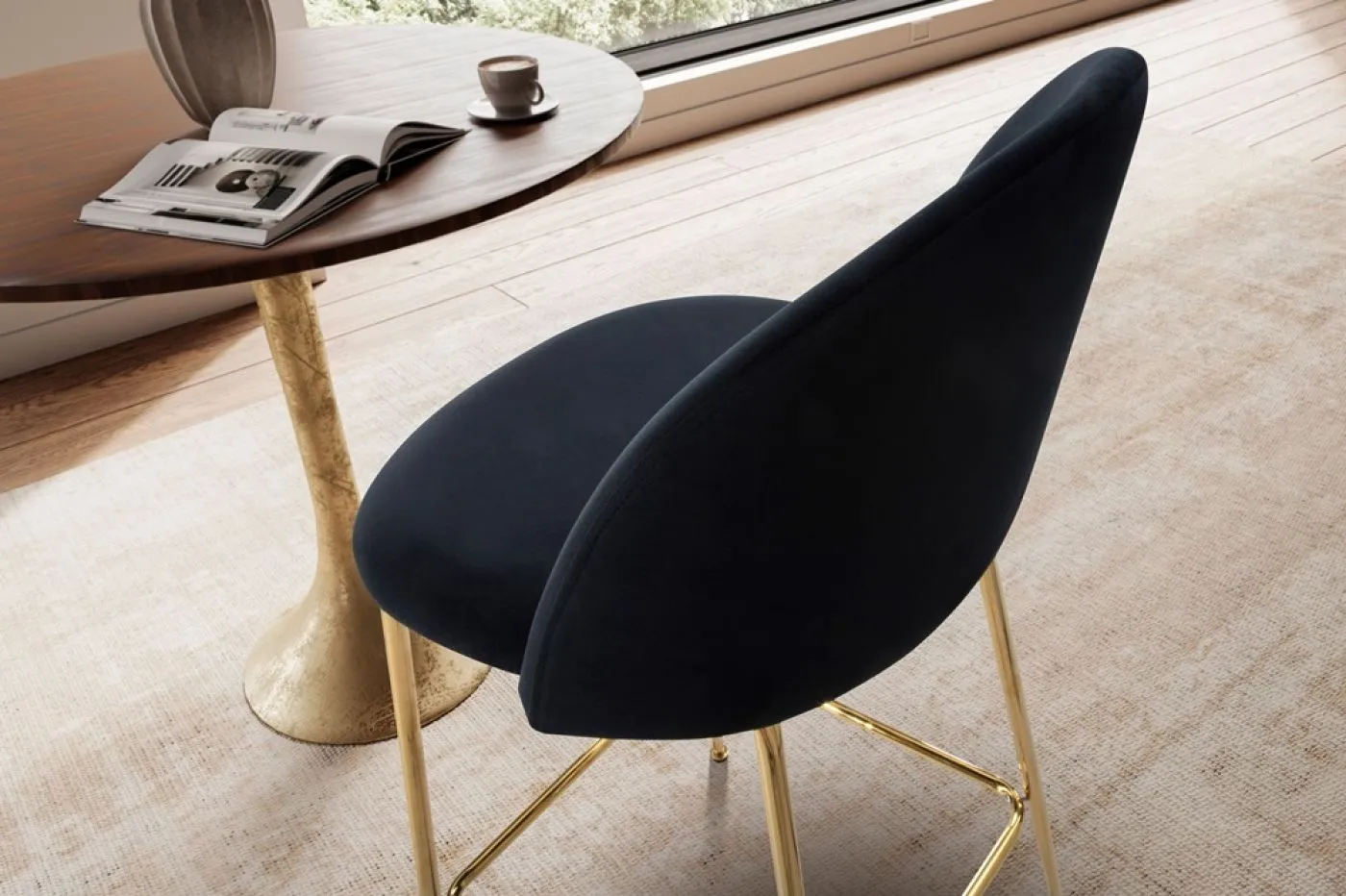 Barhocker 2er Set Diama | mit goldenen Beinen | samt | schwarz