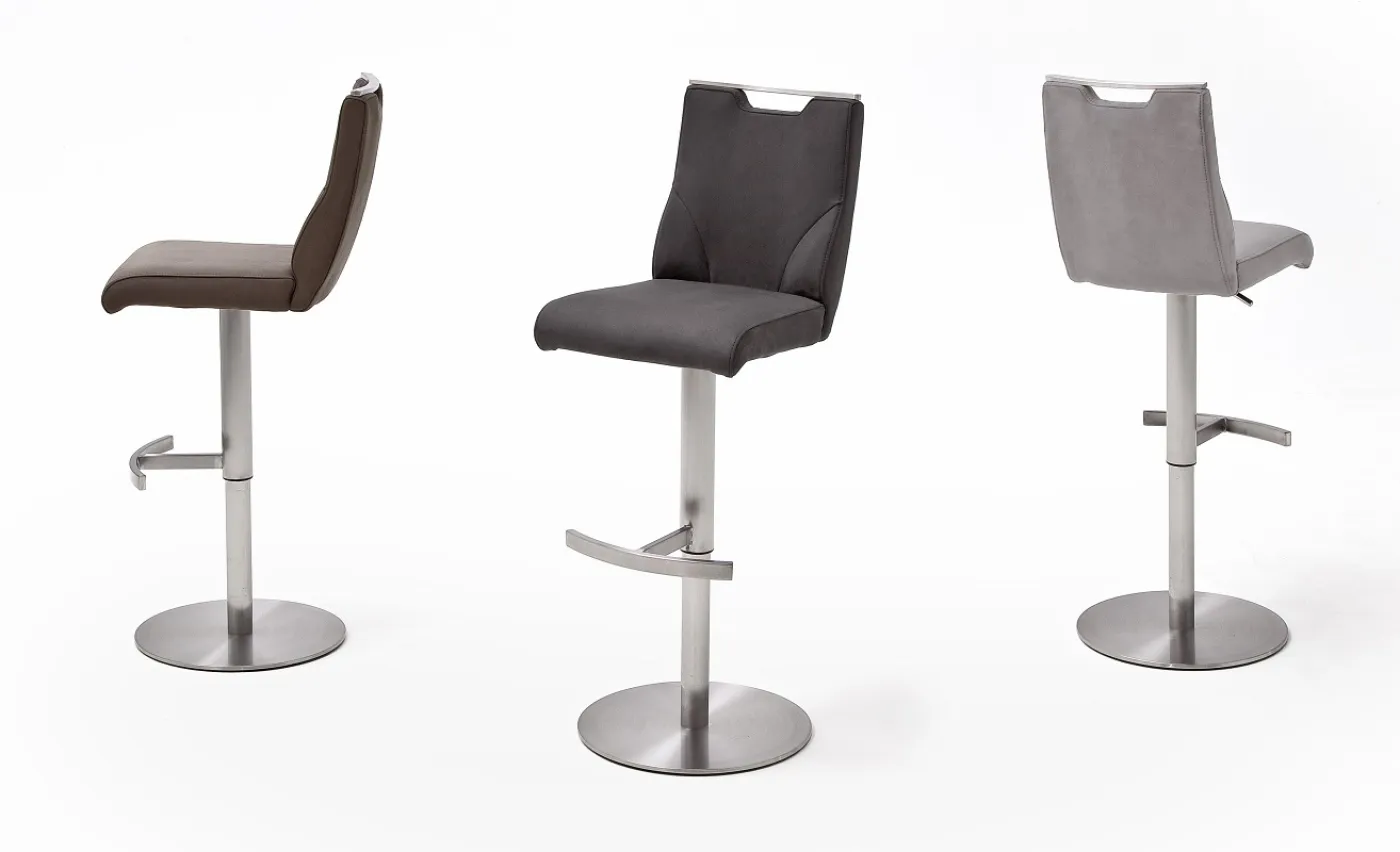 Barstuhl Giulia 2 | Nubuklederoptik Belvedere | Edelstahl | drehbar | eisgrau