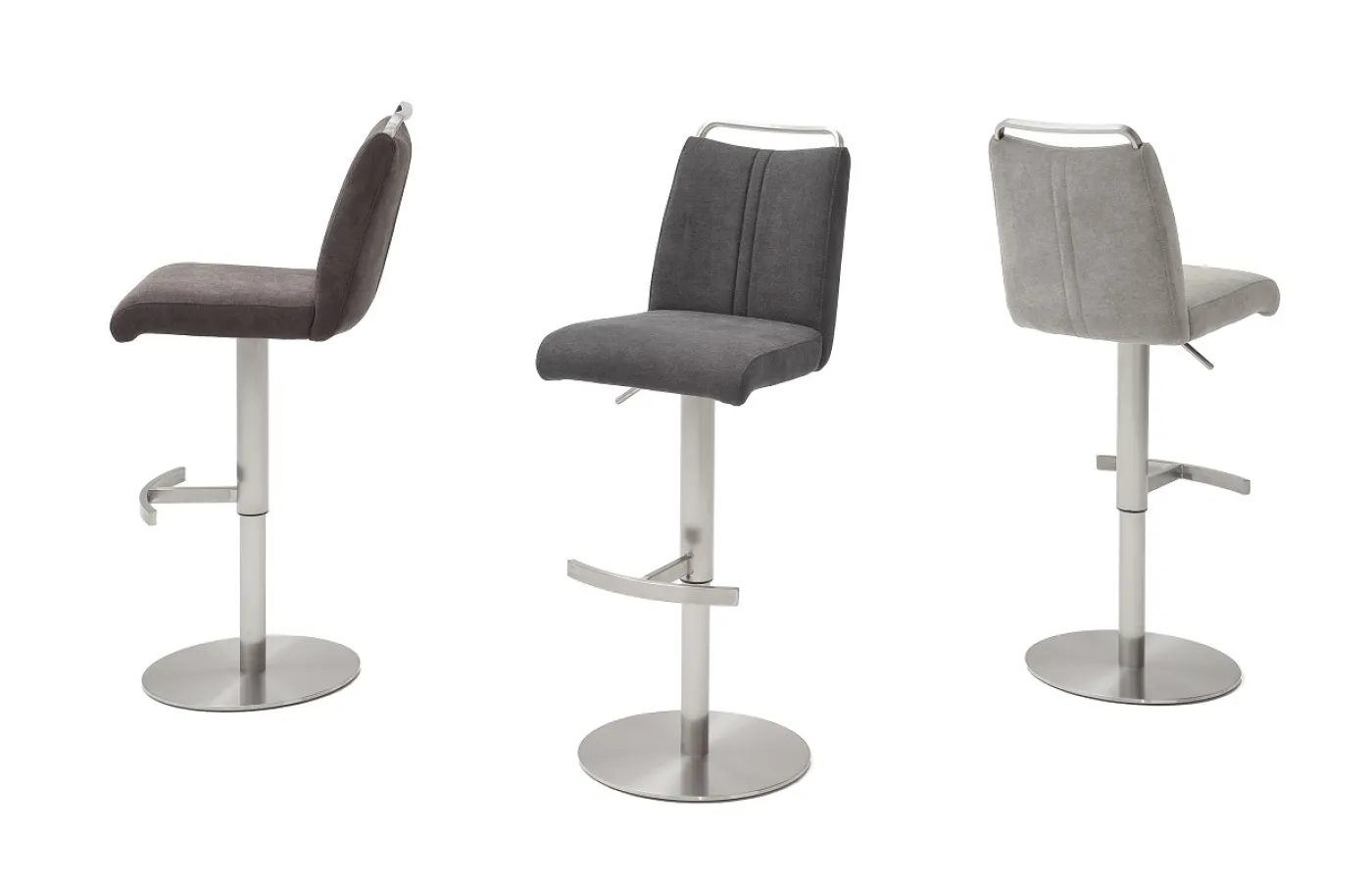 Barstuhl Giulia | Feingewebe Romeo | Edelstahl | drehbar | anthrazit