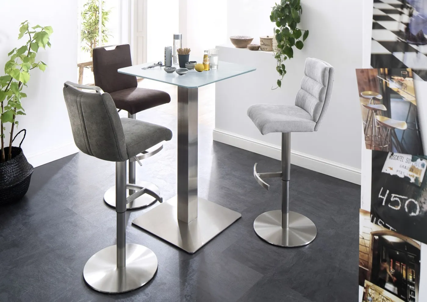 Barstuhl Giulia | Feingewebe Romeo | Edelstahl | drehbar | eisgrau