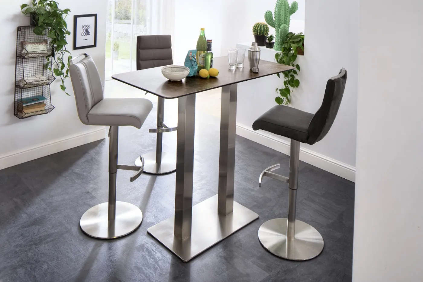 Barstuhl Giulia | Leder | Edelstahl | drehbar | braun