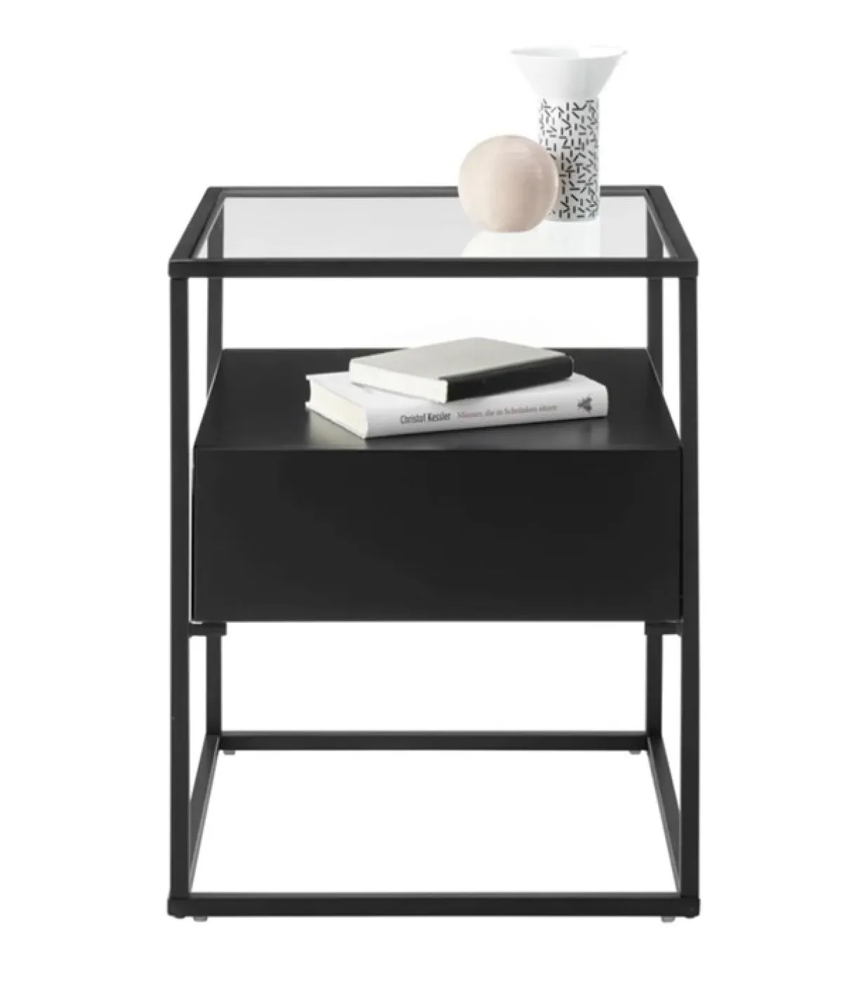 Beistelltisch Evora mit Glasplatte | 43x43 | schwarz