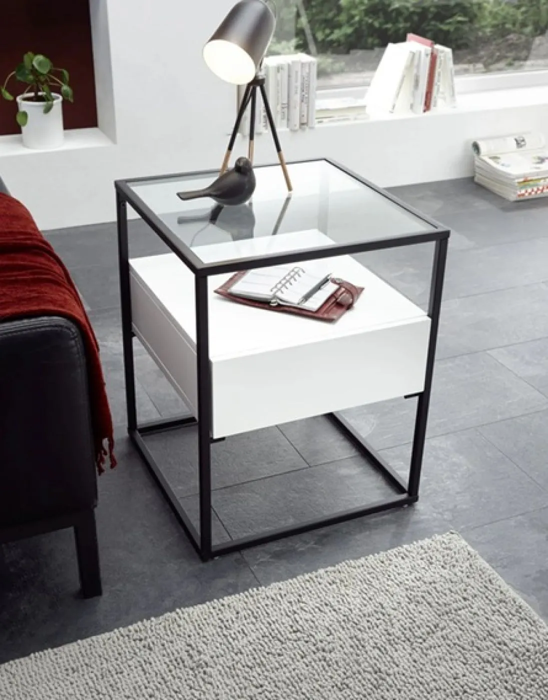 Beistelltisch Evora mit Glasplatte | 43x43 | weiß