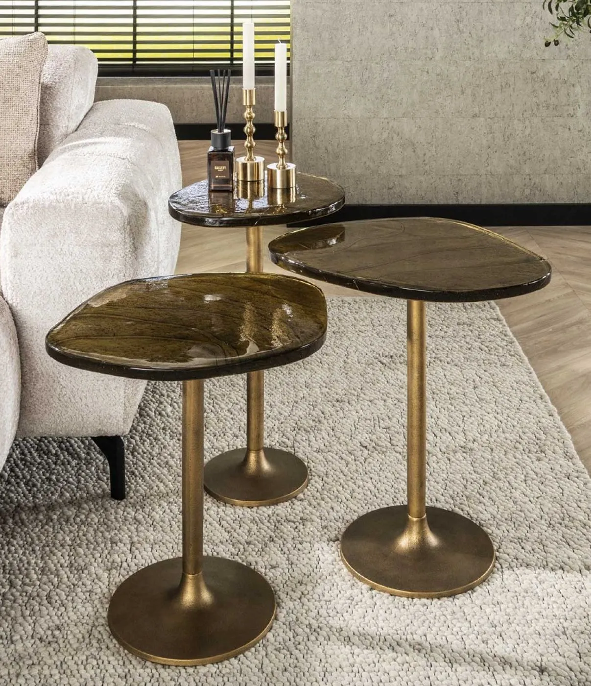 Beistelltisch Mira 2 | Glas | Antikgold