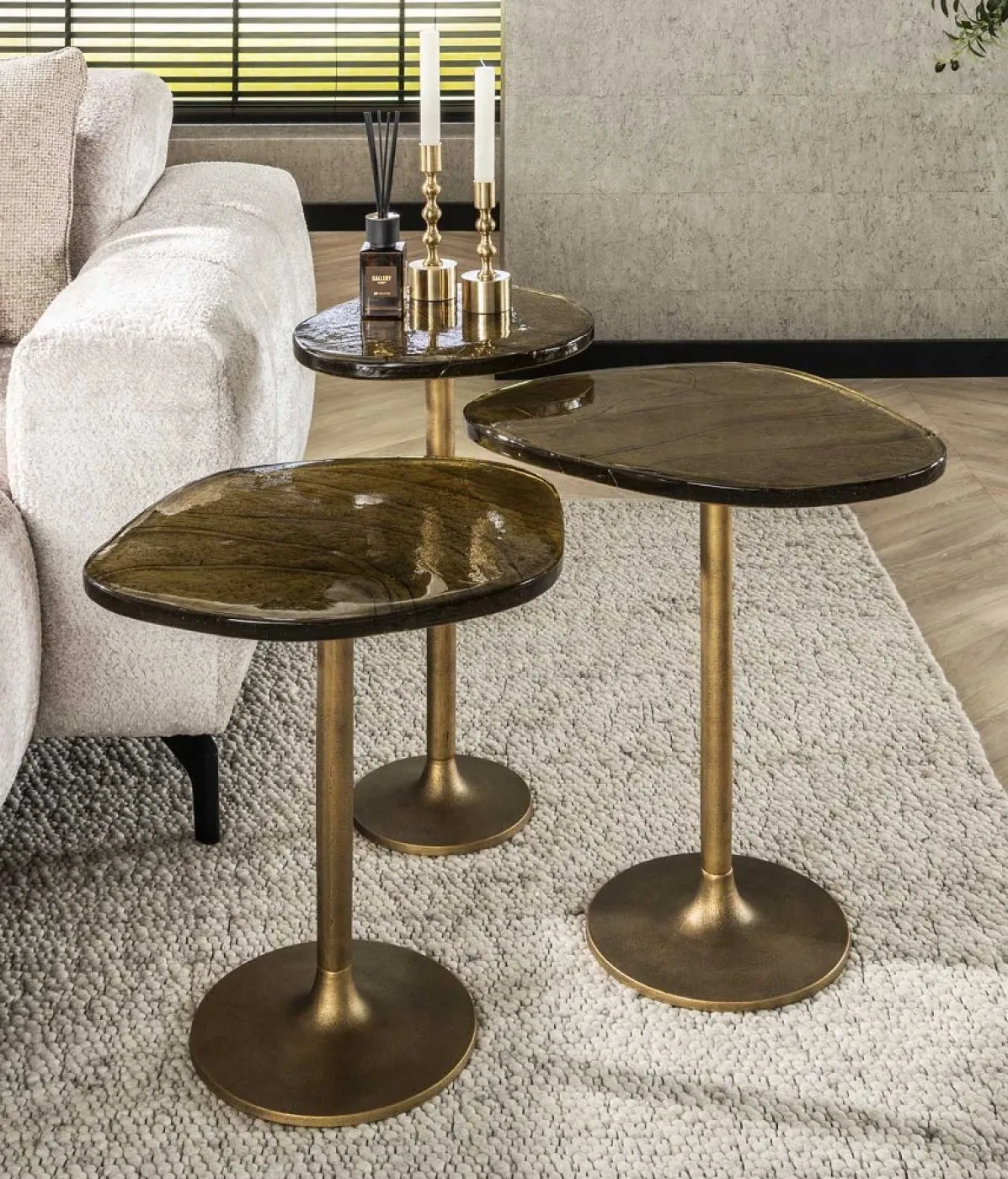 Beistelltisch Mira 3 | Glas | Antikgold