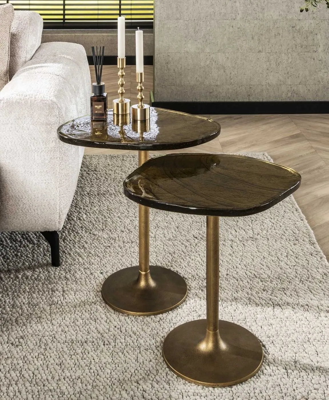 Beistelltisch Mira 3 | Glas | Antikgold