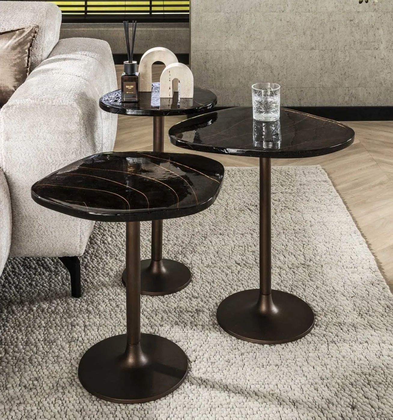 Beistelltisch Mira 3 | Glas | Antikkupfer