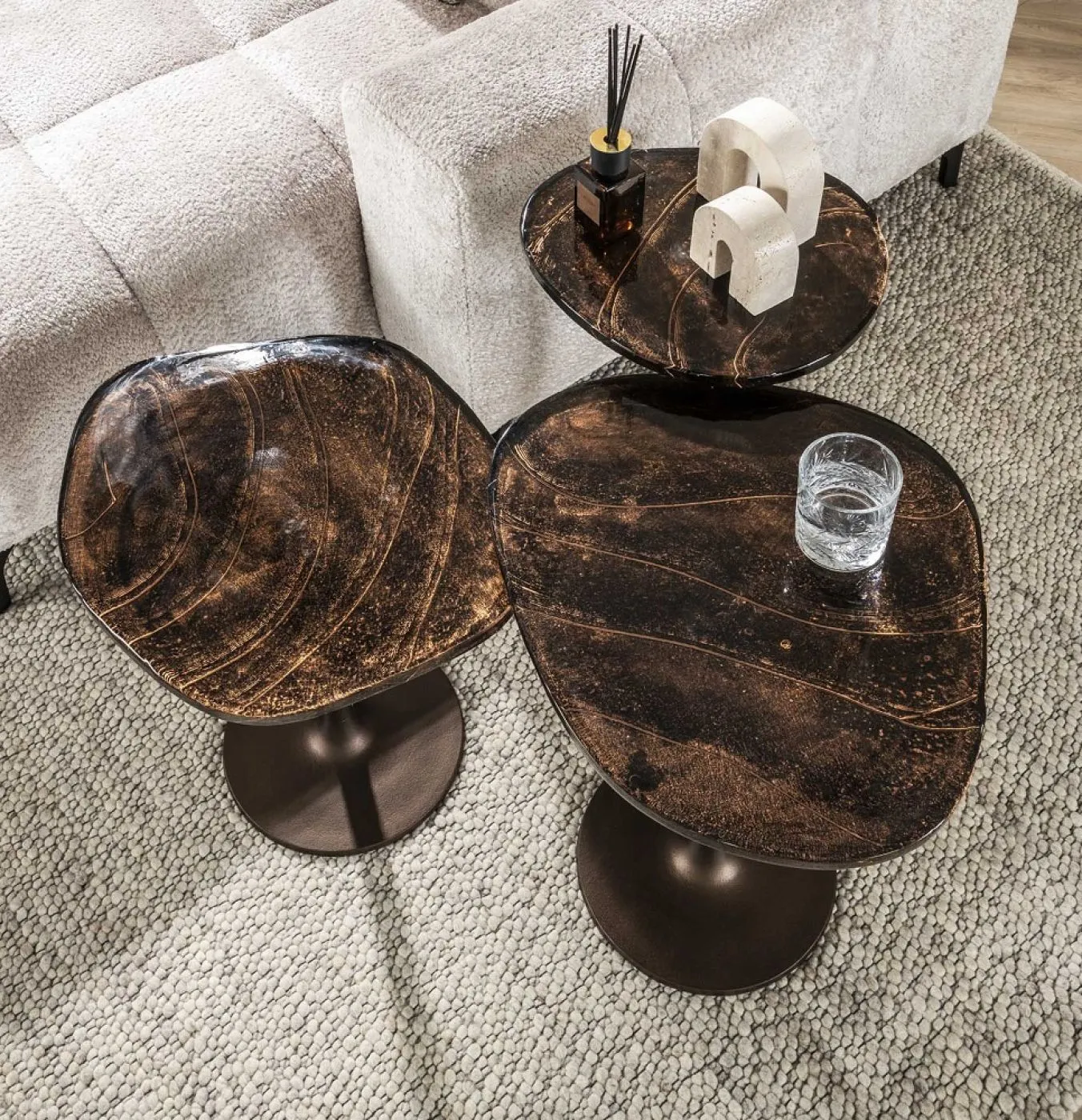 Beistelltisch Mira 3 | Glas | Antikkupfer