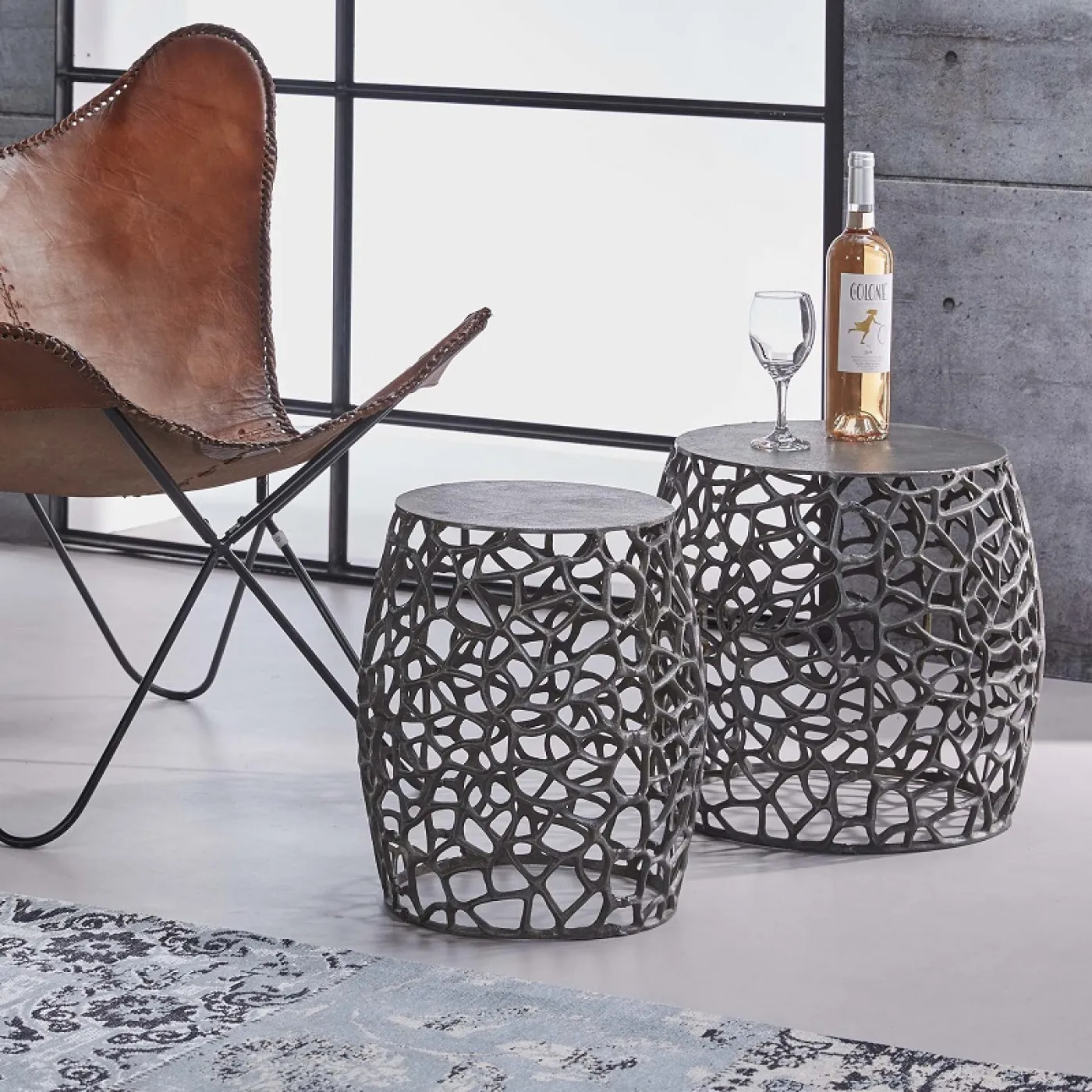 Beistelltisch Set Ergon | 2-teilig | Ø35/Ø45 | Metall Sand gegossen | schwarz Nickel