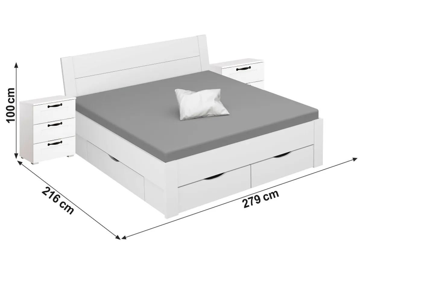 Bett Set Cottage | mit Sockelschubkästen | alpinweiß | 180x200 | mit 2 Nachttische