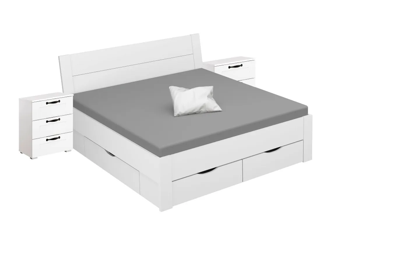 Bett Set Set Cottage | mit Sockelschubkästen | alpinweiß | 160x200 | mit 2 Nachttische