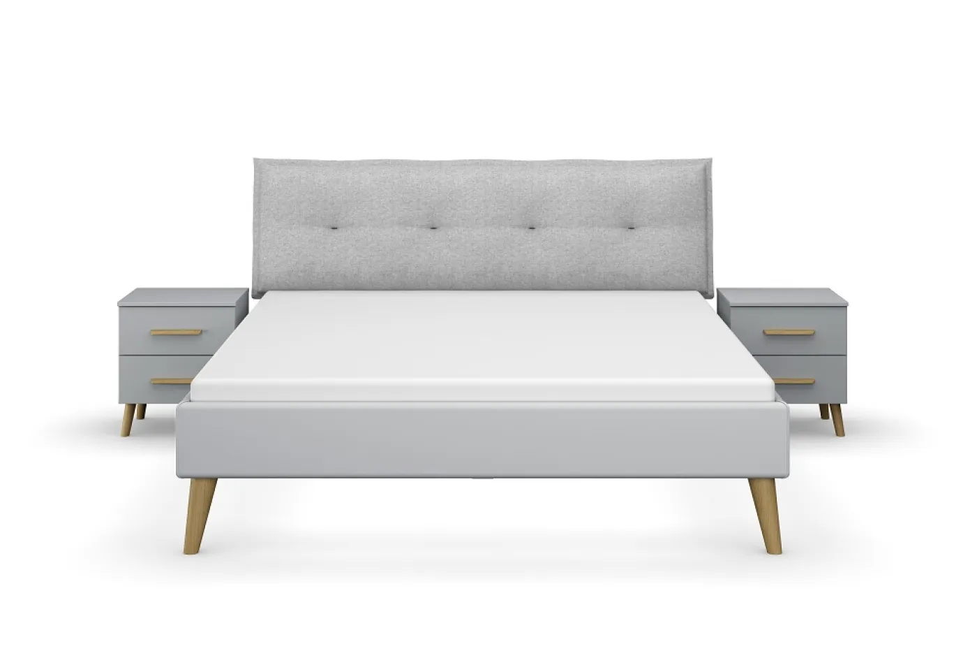 Bett Set Skandi | mit Polsterkopfteil | seidengrau | 160x200 | mit 2 Nachttische
