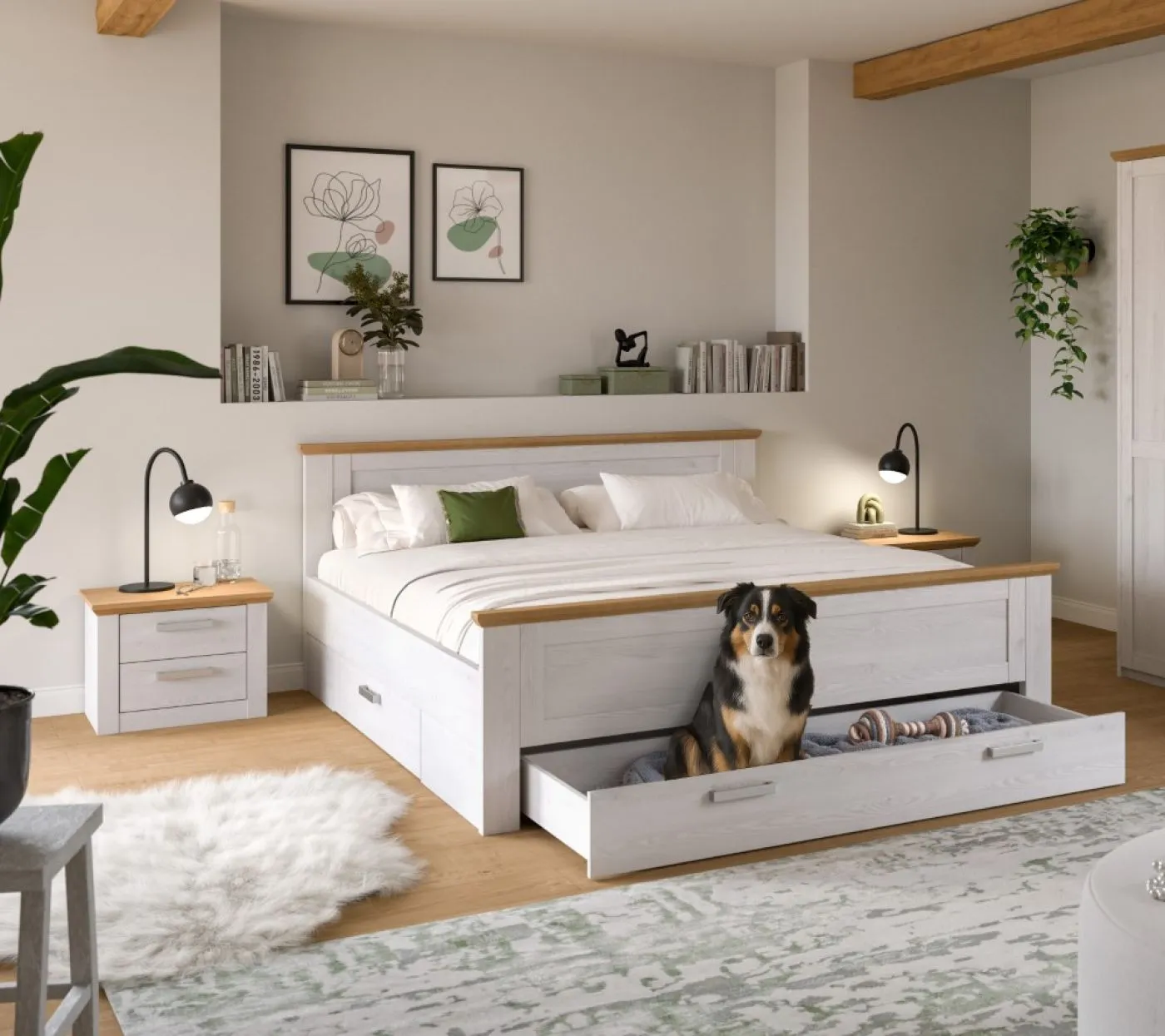 Bettanlage Verona 4 | mit Nachttisch & Bettauszügen | Artisan / Sibiu Lärche