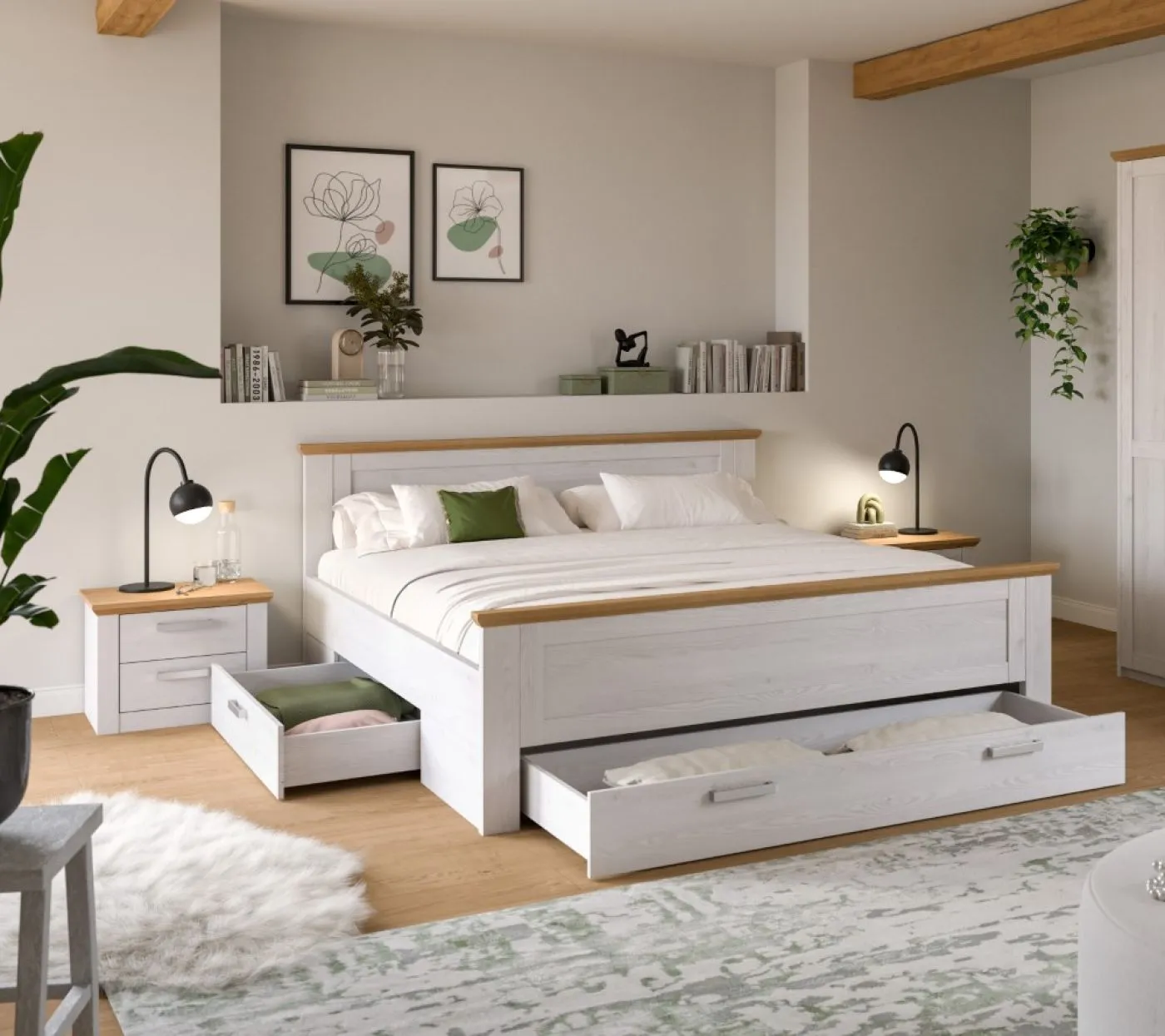 Bettanlage Verona 4 | mit Nachttisch & Bettauszügen | Artisan / Sibiu Lärche