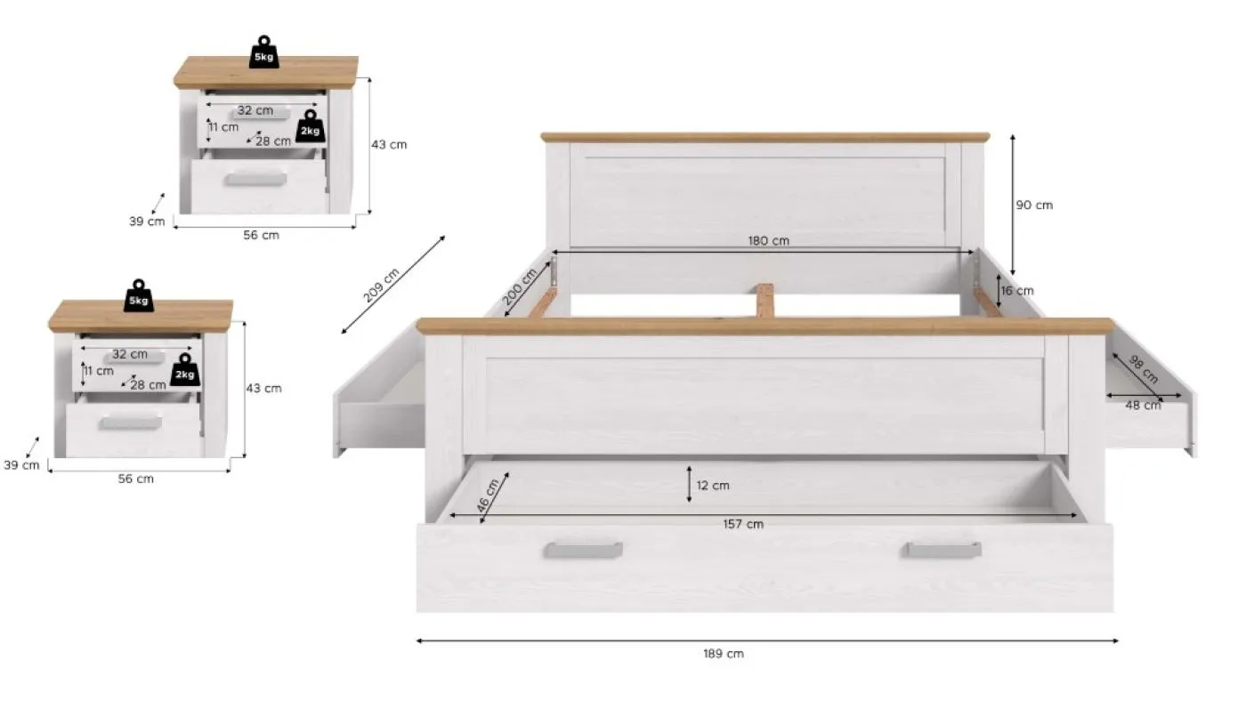 Bettanlage Verona 4 | mit Nachttisch & Bettauszügen | Artisan / Sibiu Lärche
