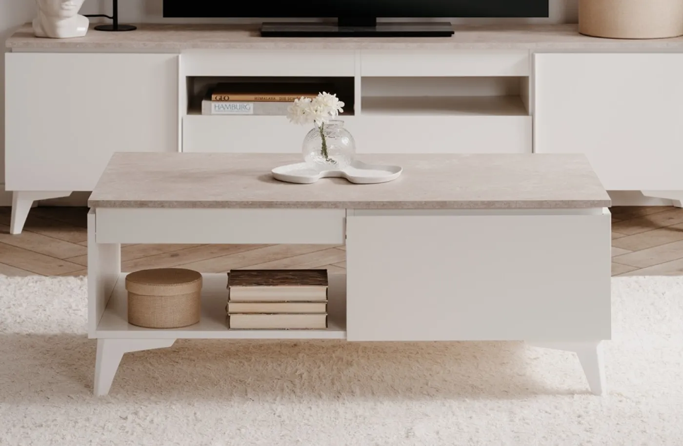 Couchtisch Bertrix | Sandstein / Weiß