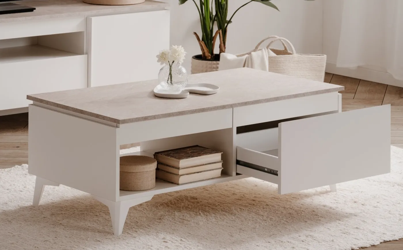 Couchtisch Bertrix | Sandstein / Weiß
