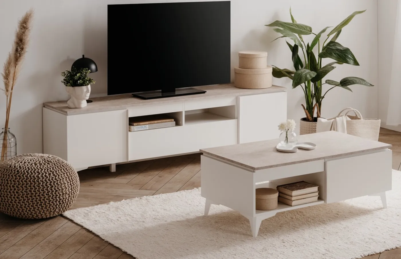 Couchtisch Bertrix | Sandstein / Weiß