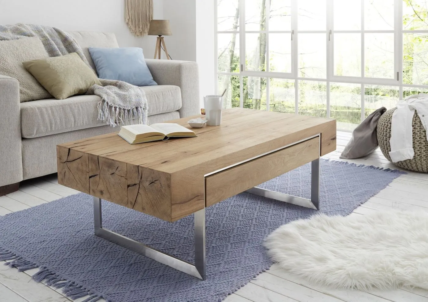 Couchtisch Birmingham | Asteiche | mit Schubkasten | 110x60 | Eichefarben