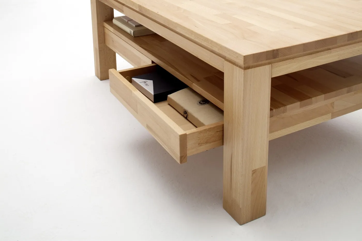 Couchtisch Gordon | Kernbuche massiv | mit Schubkästen | 115X70 | natur