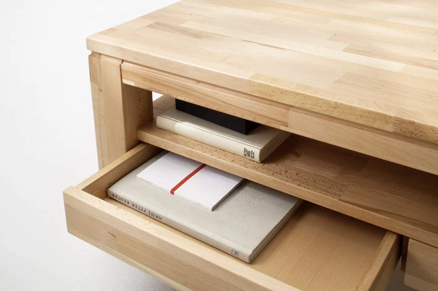 Couchtisch Gordon | Kernbuche massiv | mit Schubkästen | 115X70 | natur