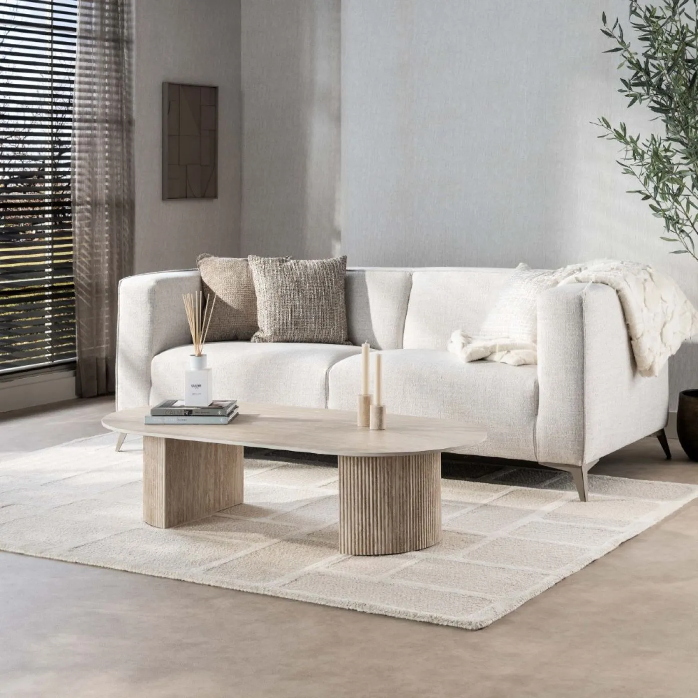 Couchtisch Homa | Keramik Travertin | 135 cm | beige