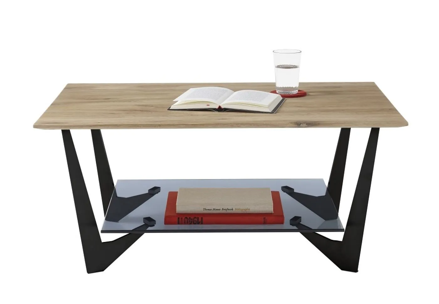 Couchtisch Leon mit Glasablageplatte | 90x60 | Eiche massiv