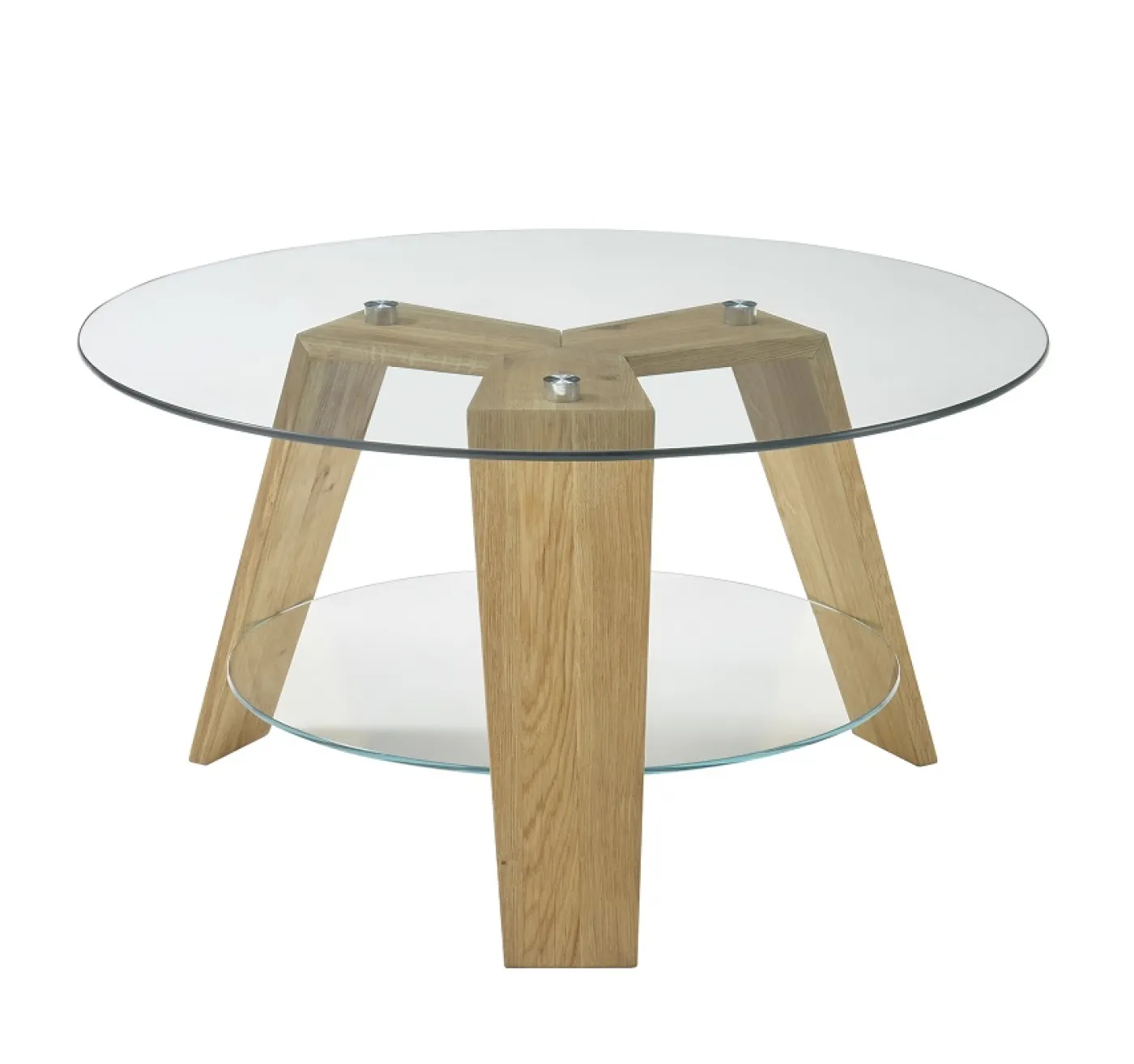 Couchtisch Lublin rund mit Glasplatte | Ø75 | Eiche massiv | Eichefarben