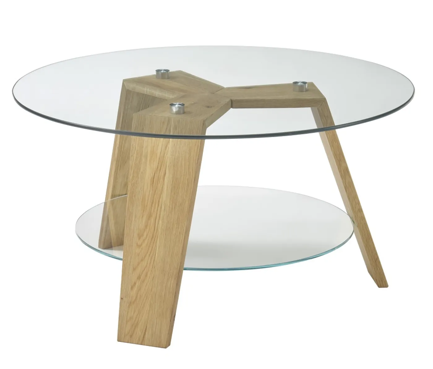 Couchtisch Lublin rund mit Glasplatte | Ø75 | Eiche massiv | Eichefarben