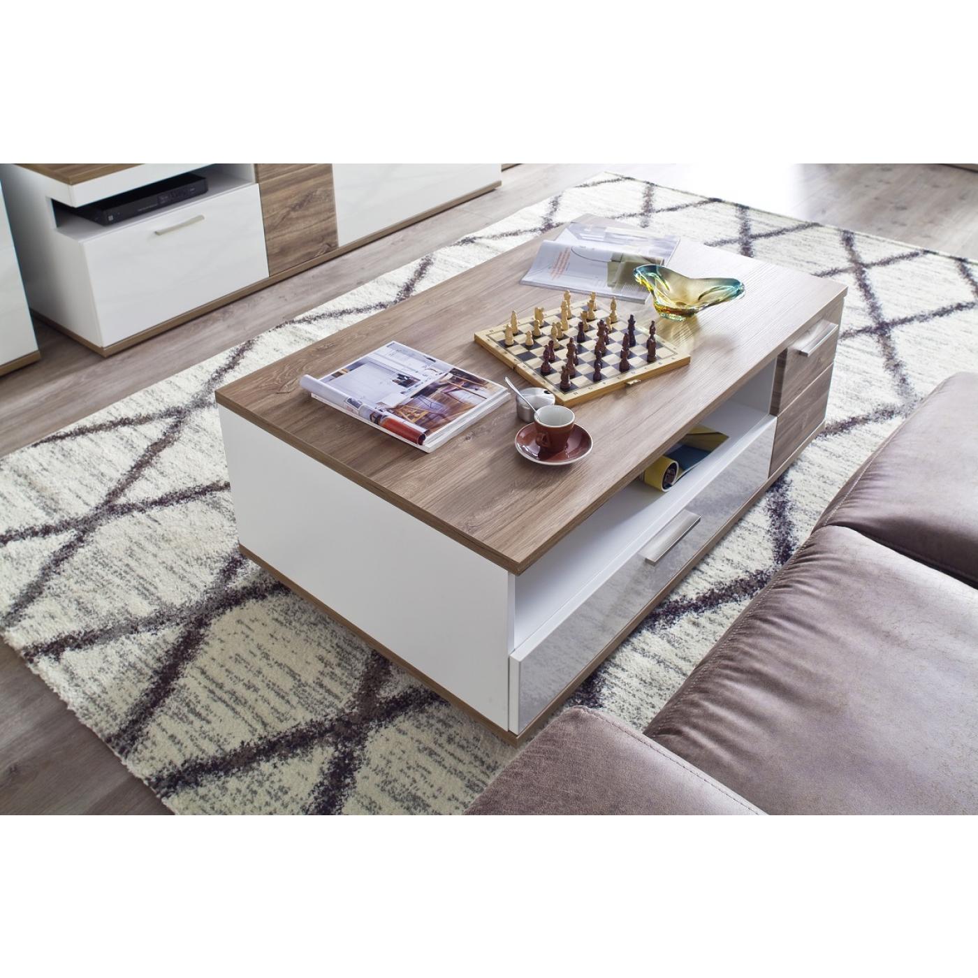 Couchtisch Luzern | 115x70 | weiß Hochglanz / Sterling Oak