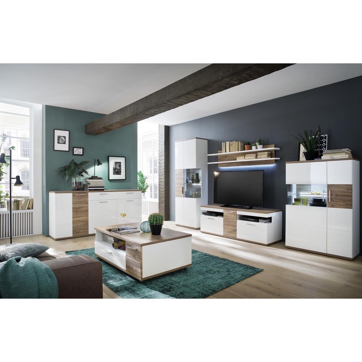 Couchtisch Luzern | 115x70 | weiß Hochglanz / Sterling Oak