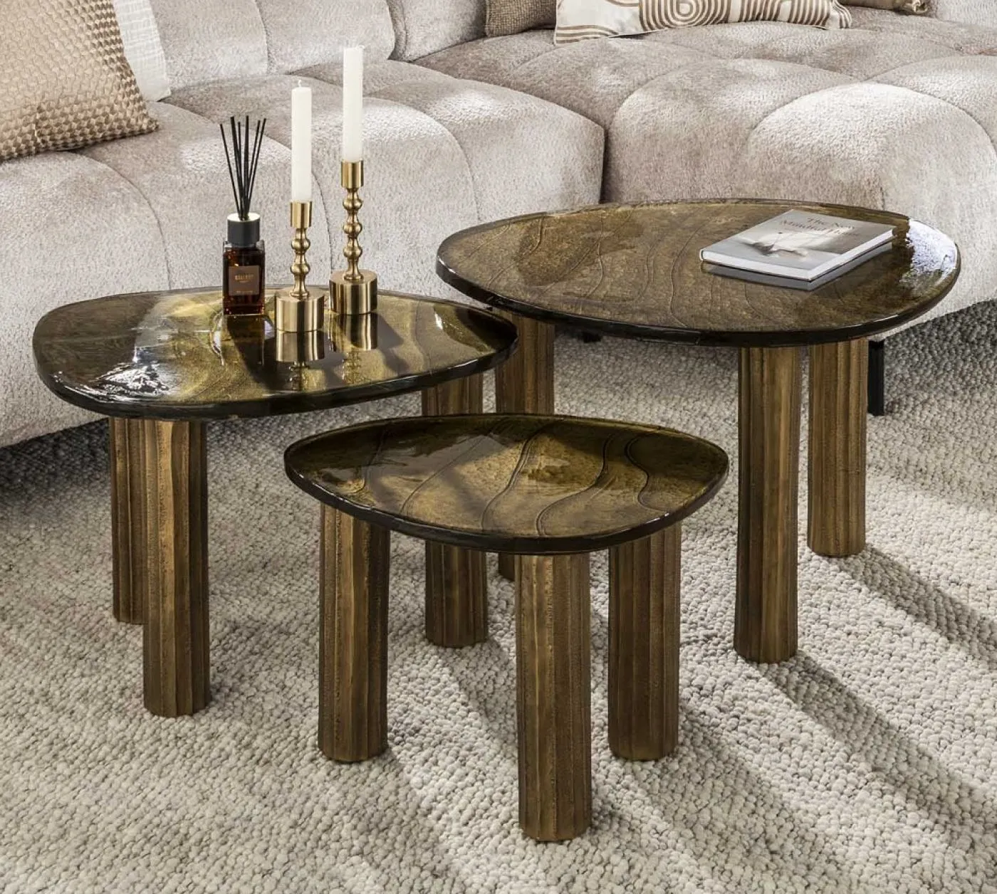 Couchtisch Mira 3 | Glas | Antikgold