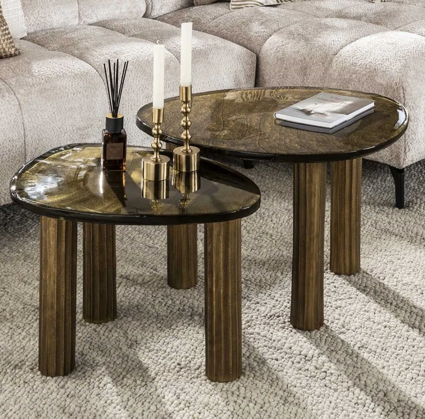 Couchtisch Mira 3 | Glas | Antikgold