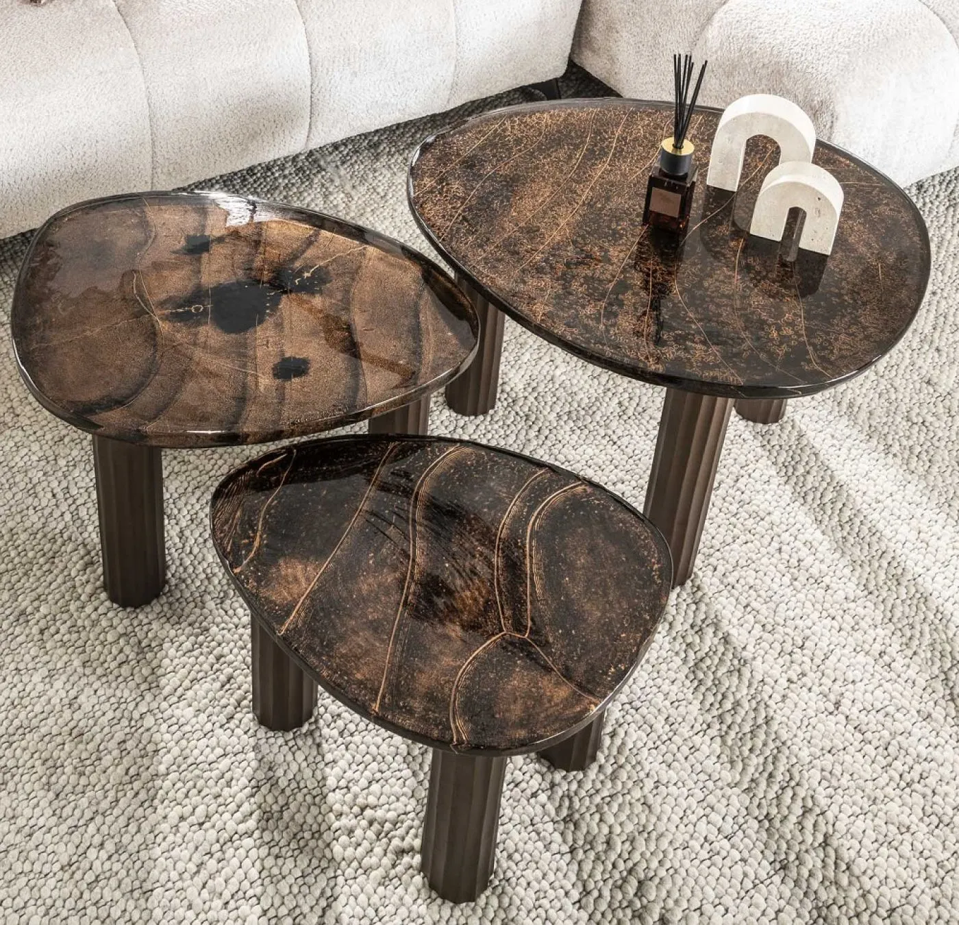 Couchtisch Mira 3 | Glas | Antikkupfer