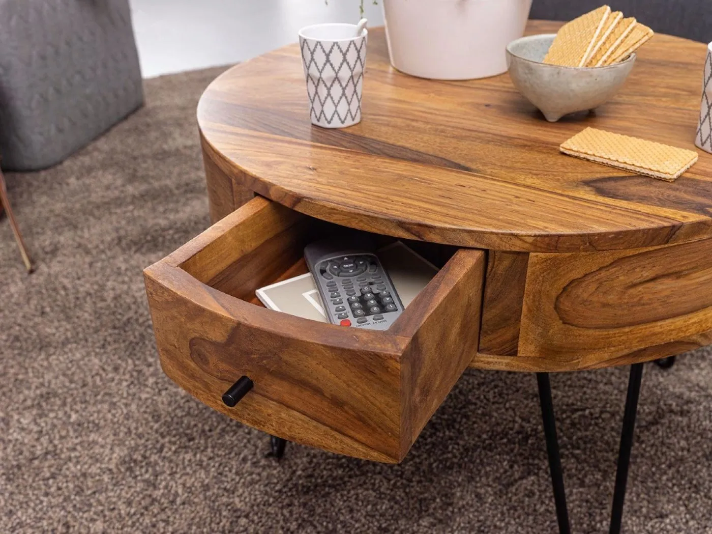 Couchtisch Mito | ∅60 | Sheesham Holz massiv | braun
