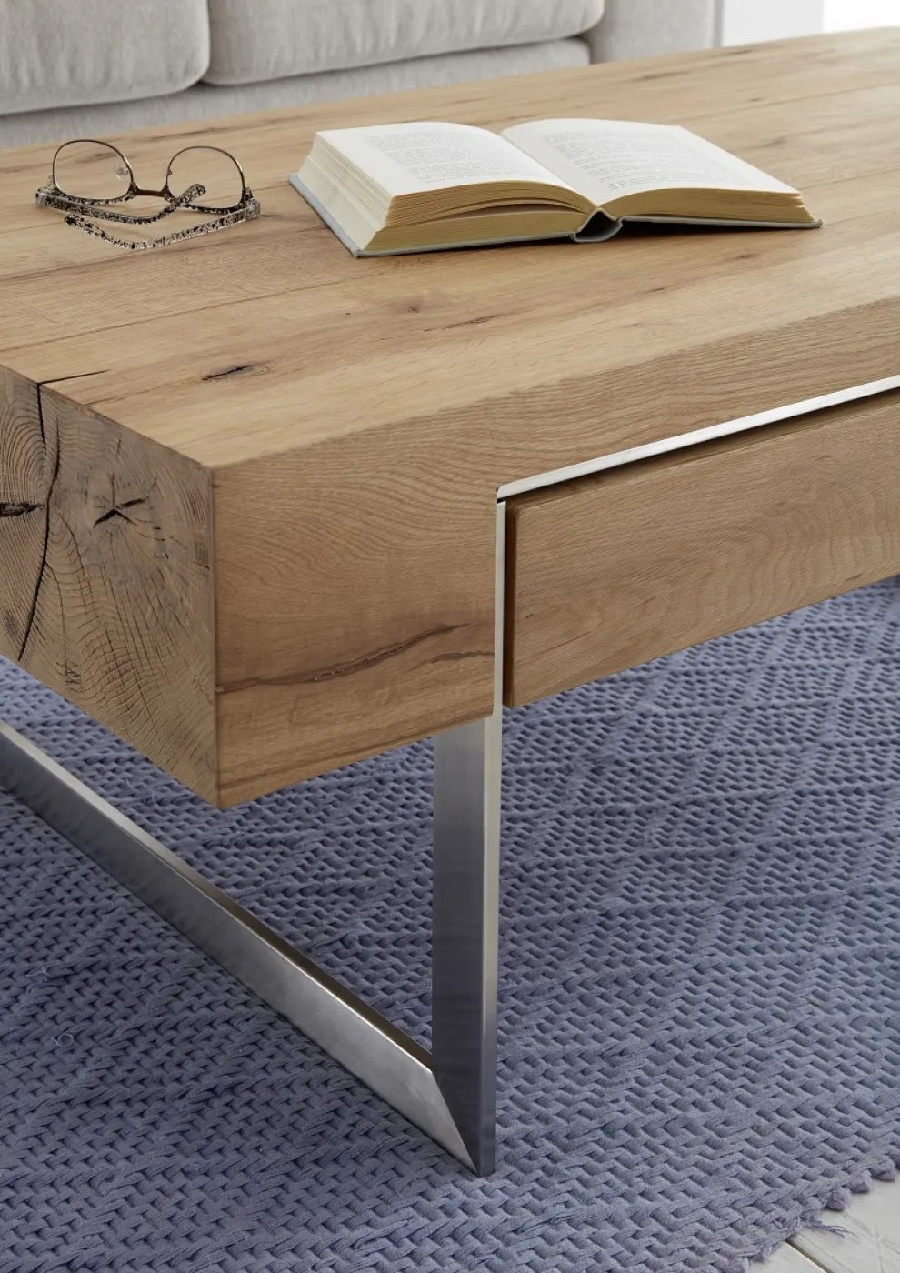 Couchtisch Paphos | Asteiche | mit Schubkasten | 110x70 | Eichefarben