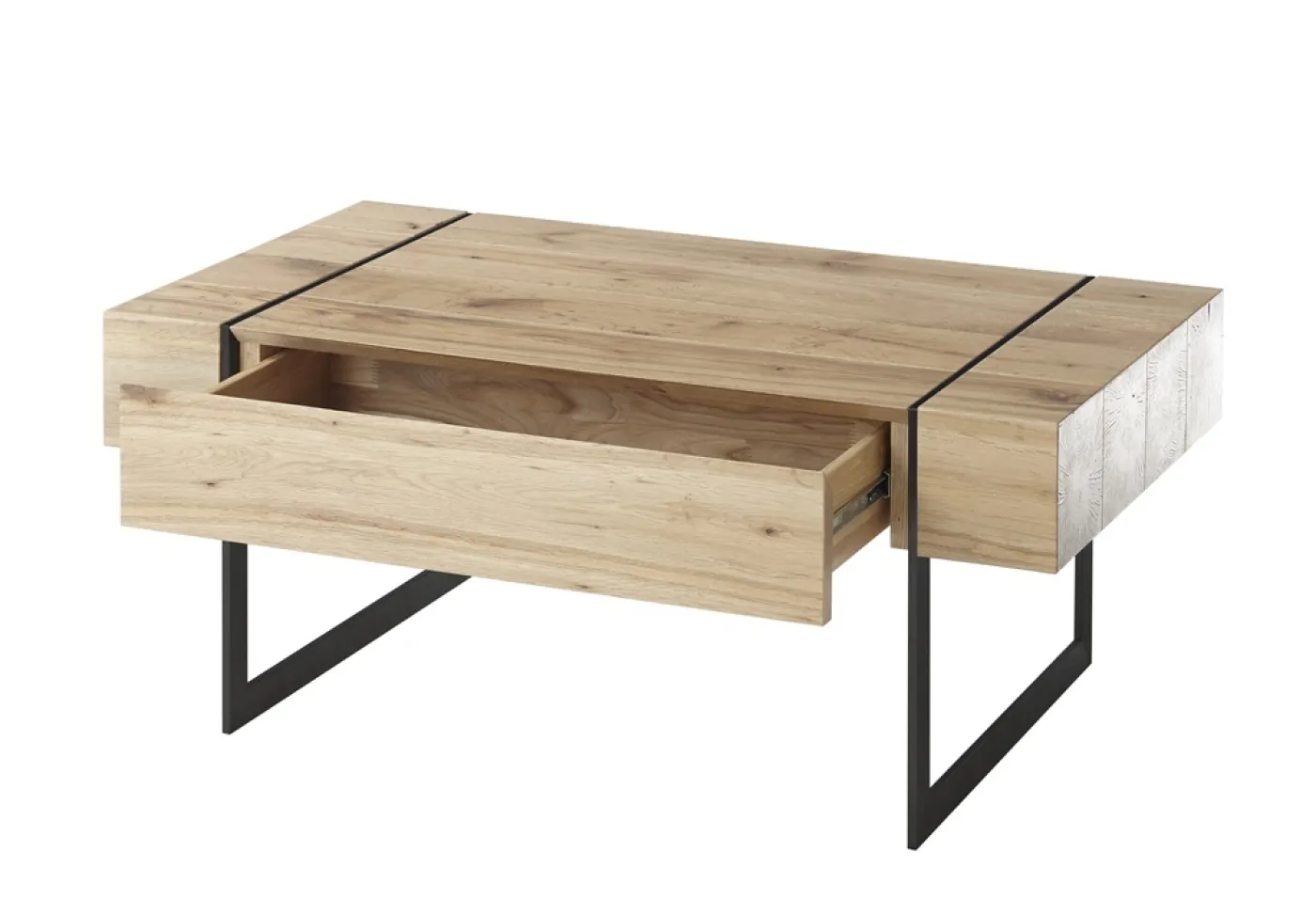 Couchtisch Paphos | Asteiche | mit Schubkasten | 110x70 | Eichefarben / schwarz
