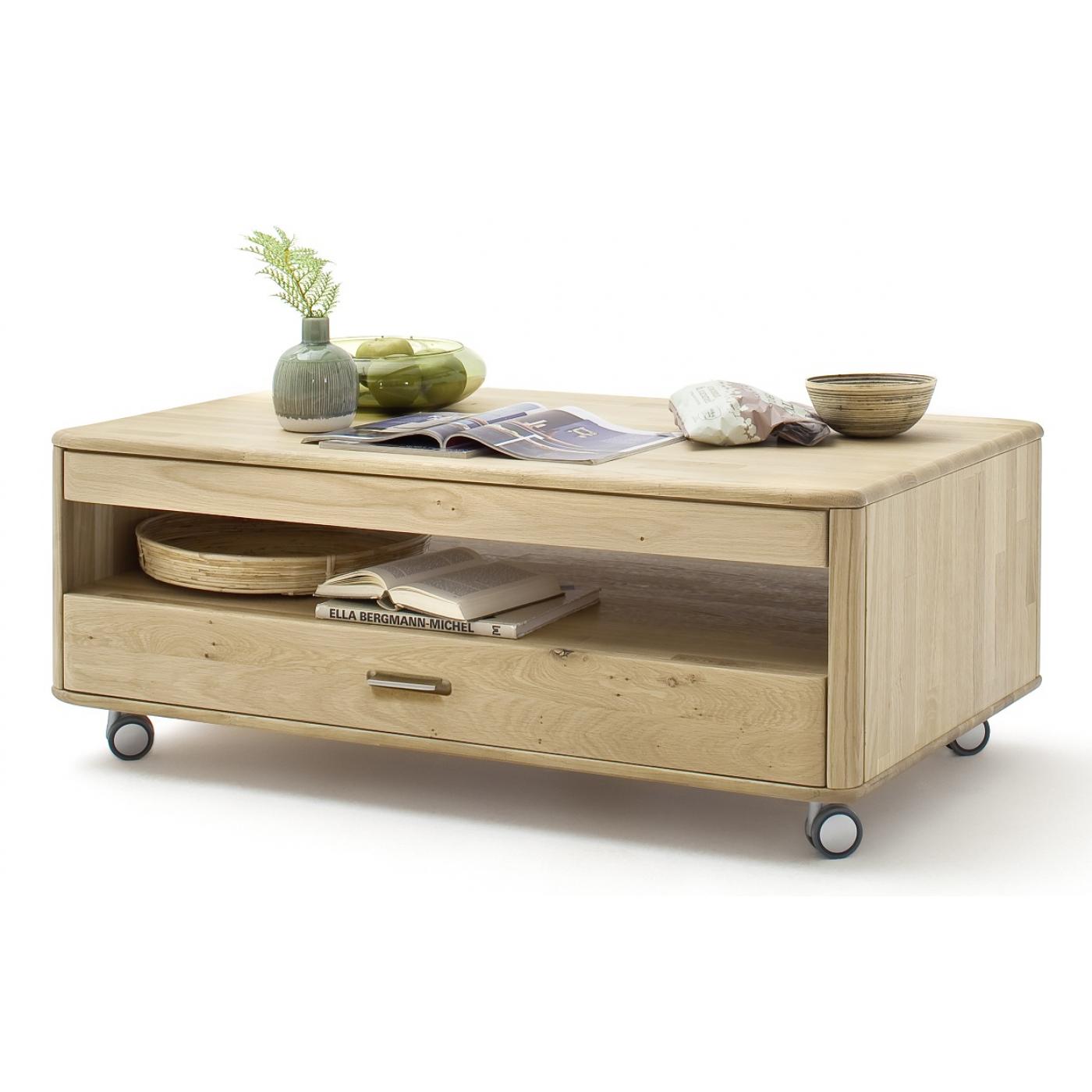 Couchtisch Ravello | auf Rollen | 115x70 | Balkeneiche Bianco
