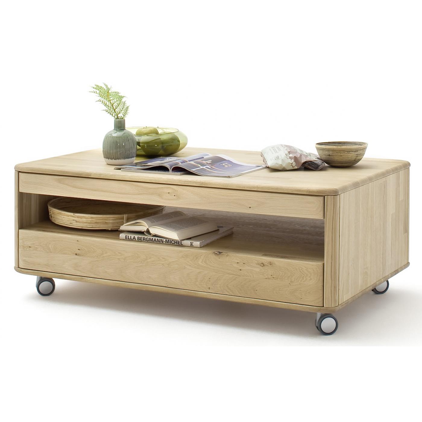 Couchtisch Ravello | auf Rollen | 115x70 | Balkeneiche Bianco