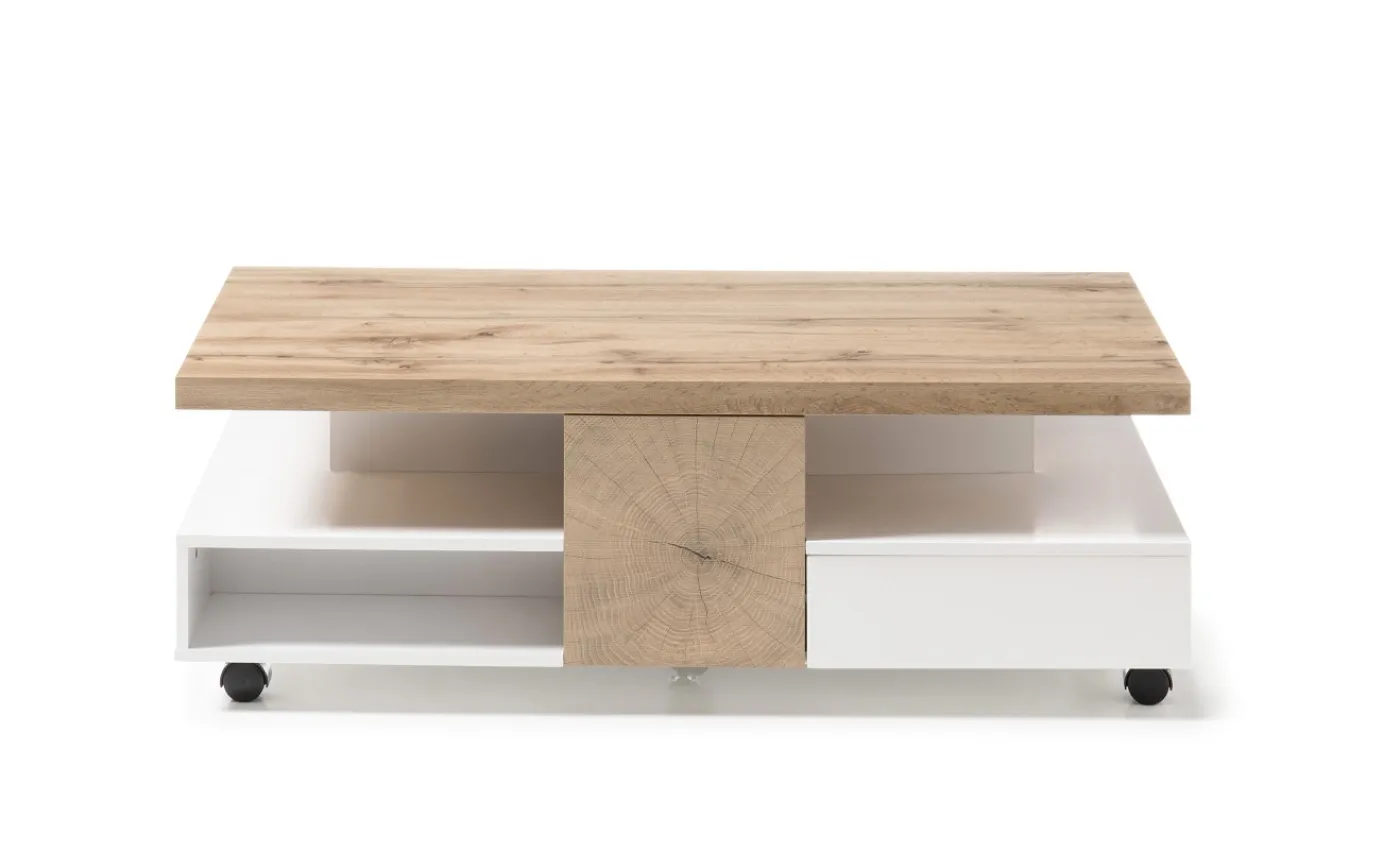 Couchtisch Rennes | auf Rollen | 120x60 | Eichefarben / weiß matt