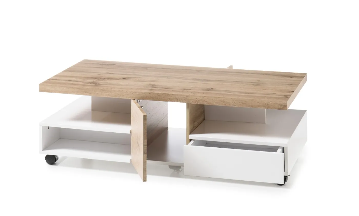 Couchtisch Rennes | auf Rollen | 120x60 | Eichefarben / weiß matt