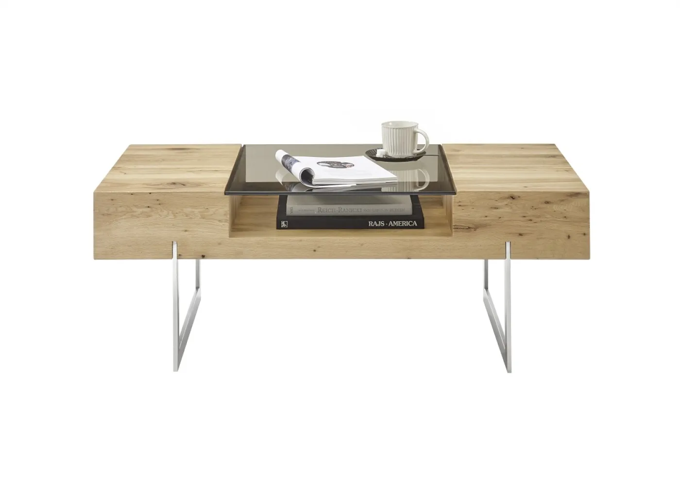 Couchtisch Rewa | Asteiche | mit Glasplatte | 110x60 | Eichefarben / grau