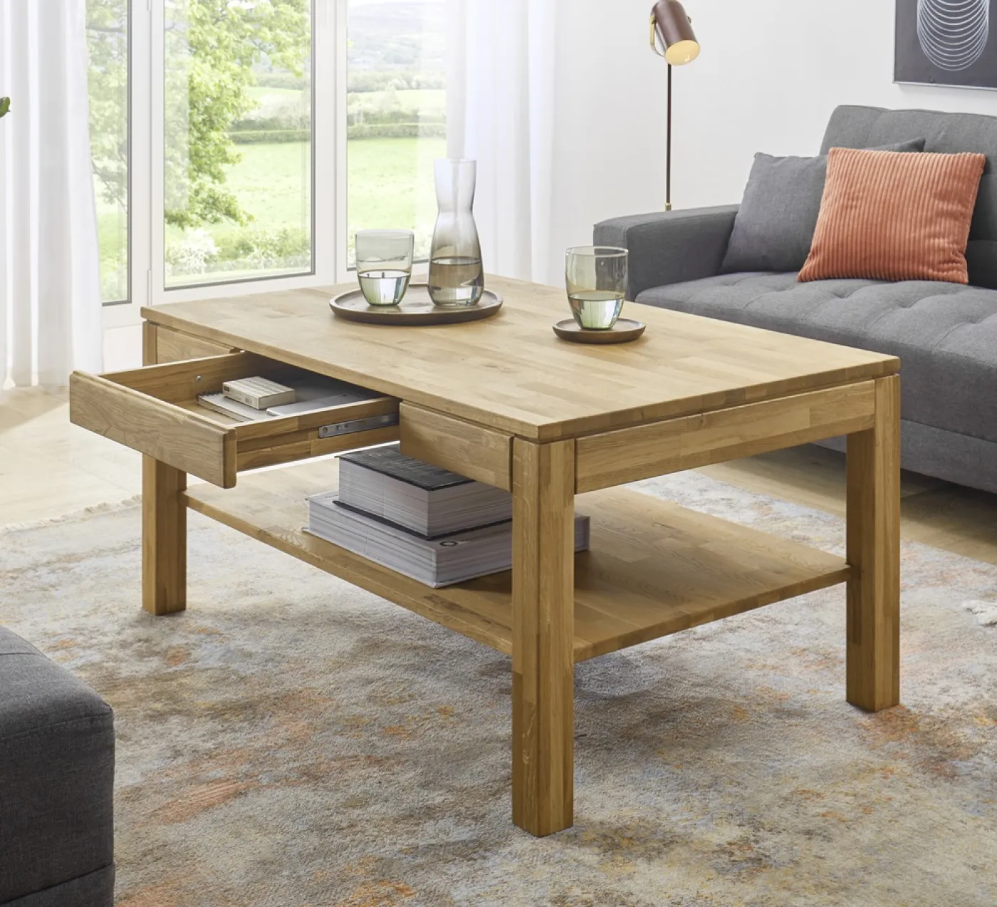 Couchtisch Salem | Eiche massiv | mit Schubkasten | 115X70