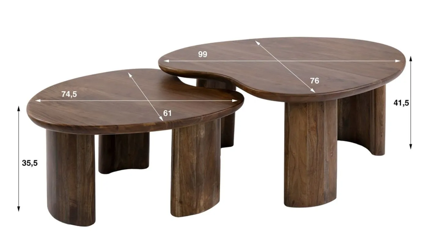 Couchtisch Set Arbor | 2-teilig | Akazie massiv | braun