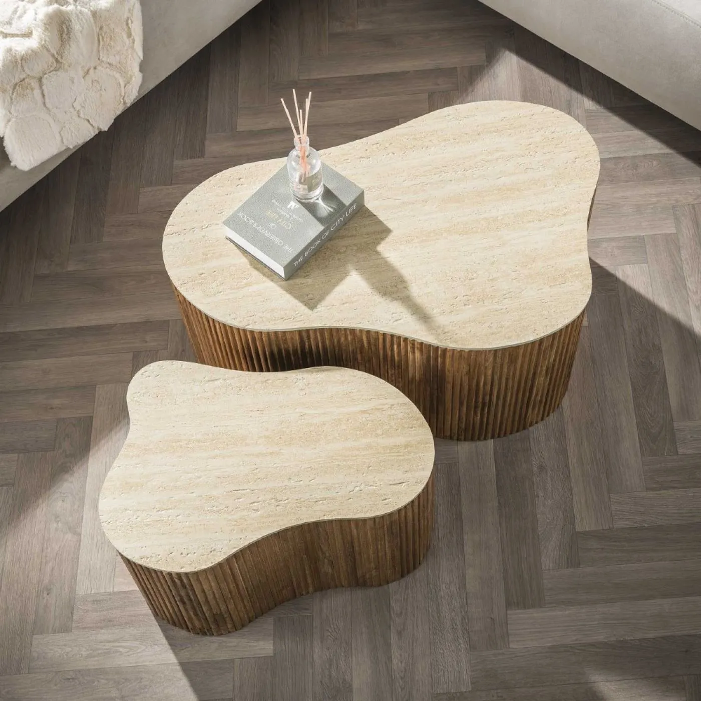 Couchtisch Set Beleto | 2-teilig | Mangoholz massiv | sandfarbe