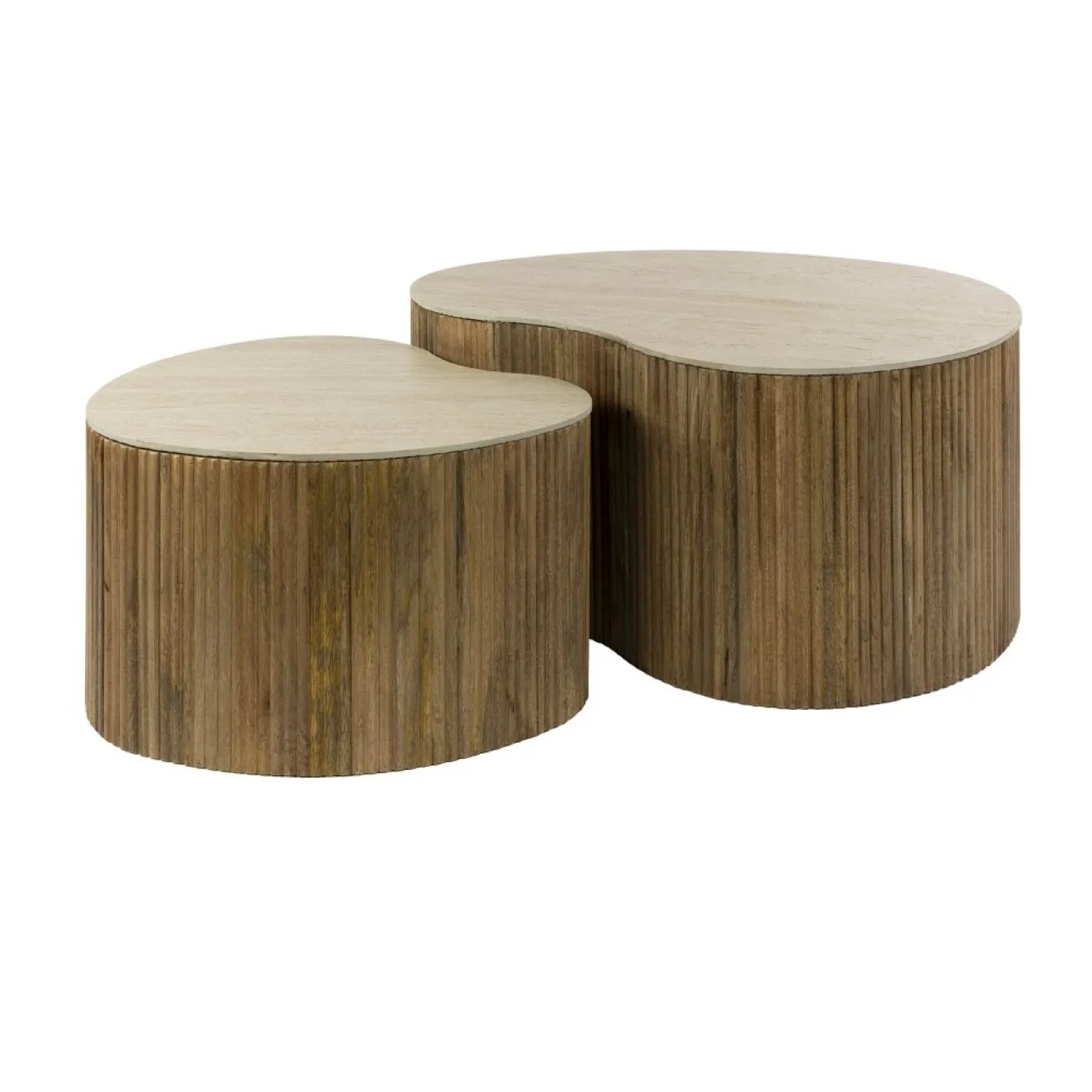 Couchtisch Set Beleto | nierenförmig | 2-teilig | Mangoholz massiv | sandfarbe