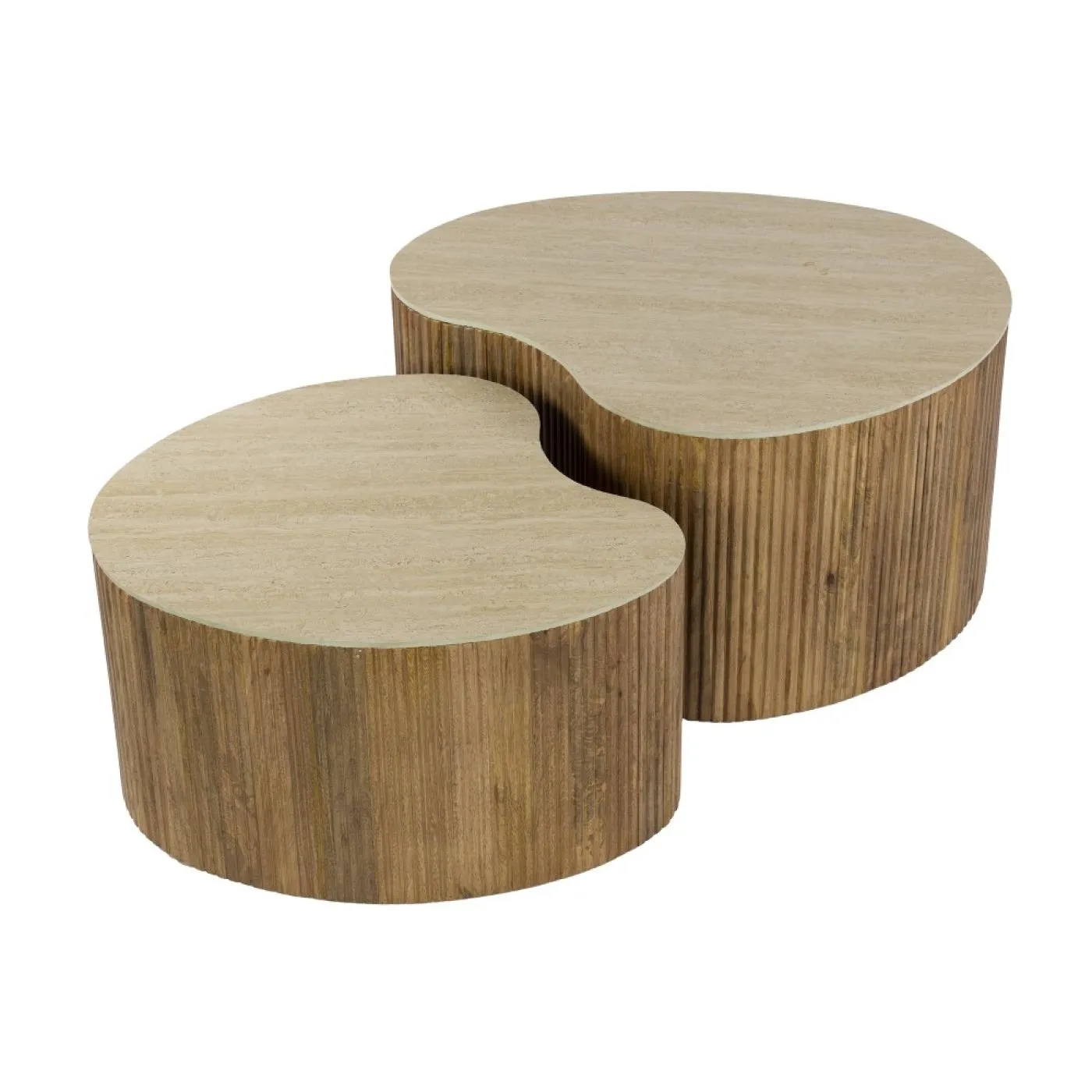 Couchtisch Set Beleto | nierenförmig | 2-teilig | Mangoholz massiv | sandfarbe