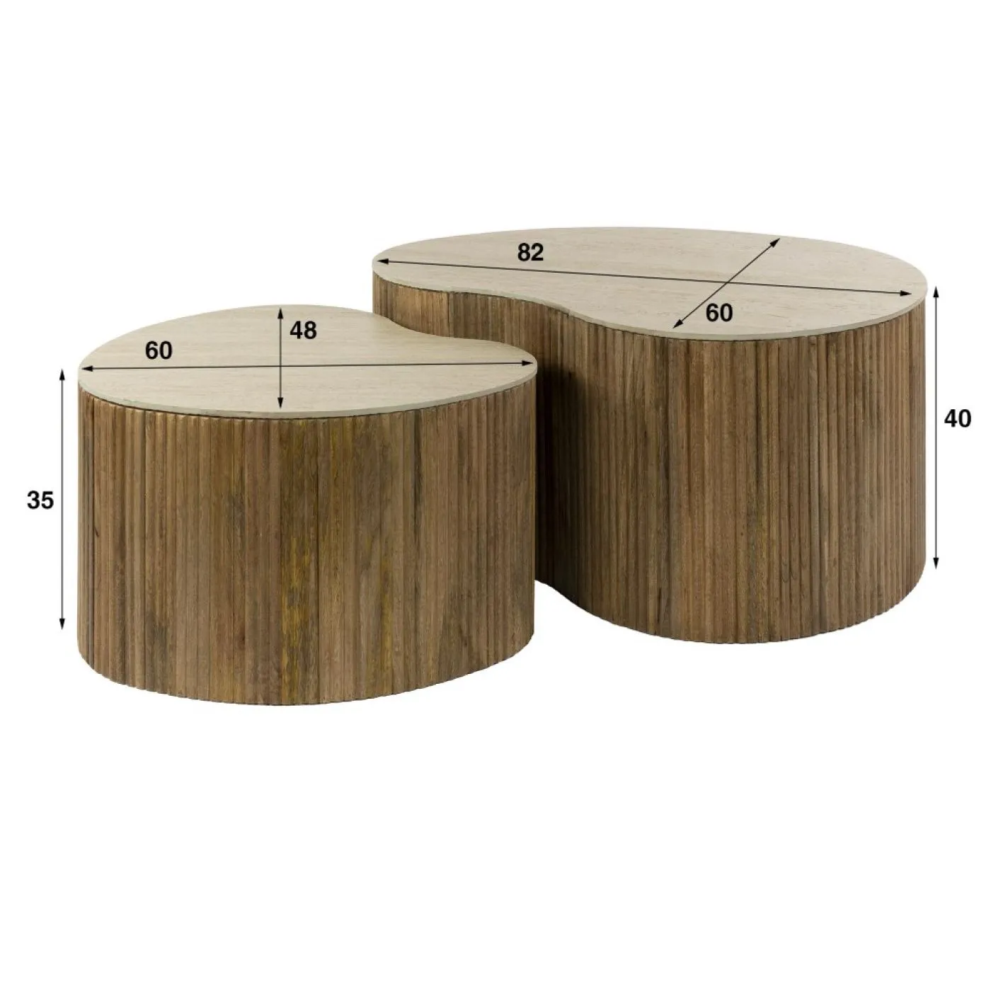 Couchtisch Set Beleto | nierenförmig | 2-teilig | Mangoholz massiv | sandfarbe