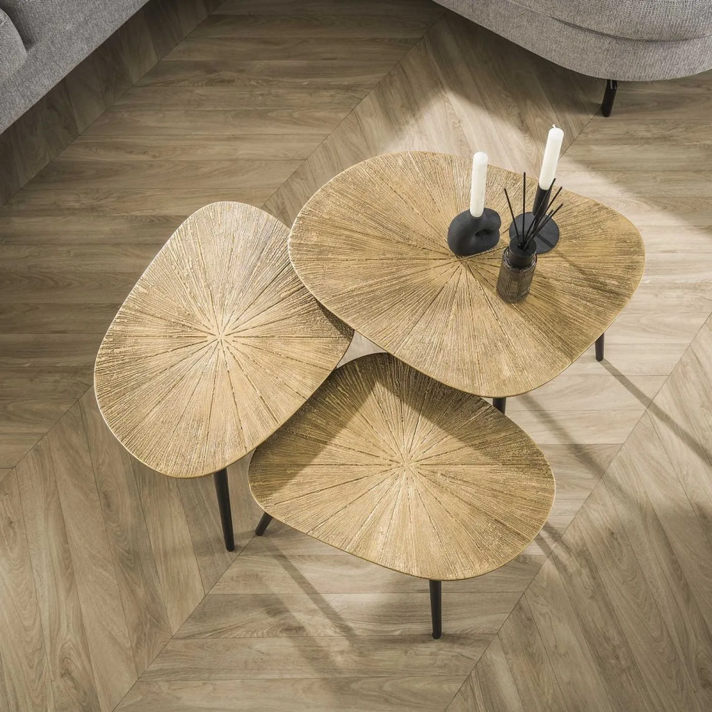 Couchtisch Set Coins | 3-teilig | viereckig | Metall | Bronze Ray