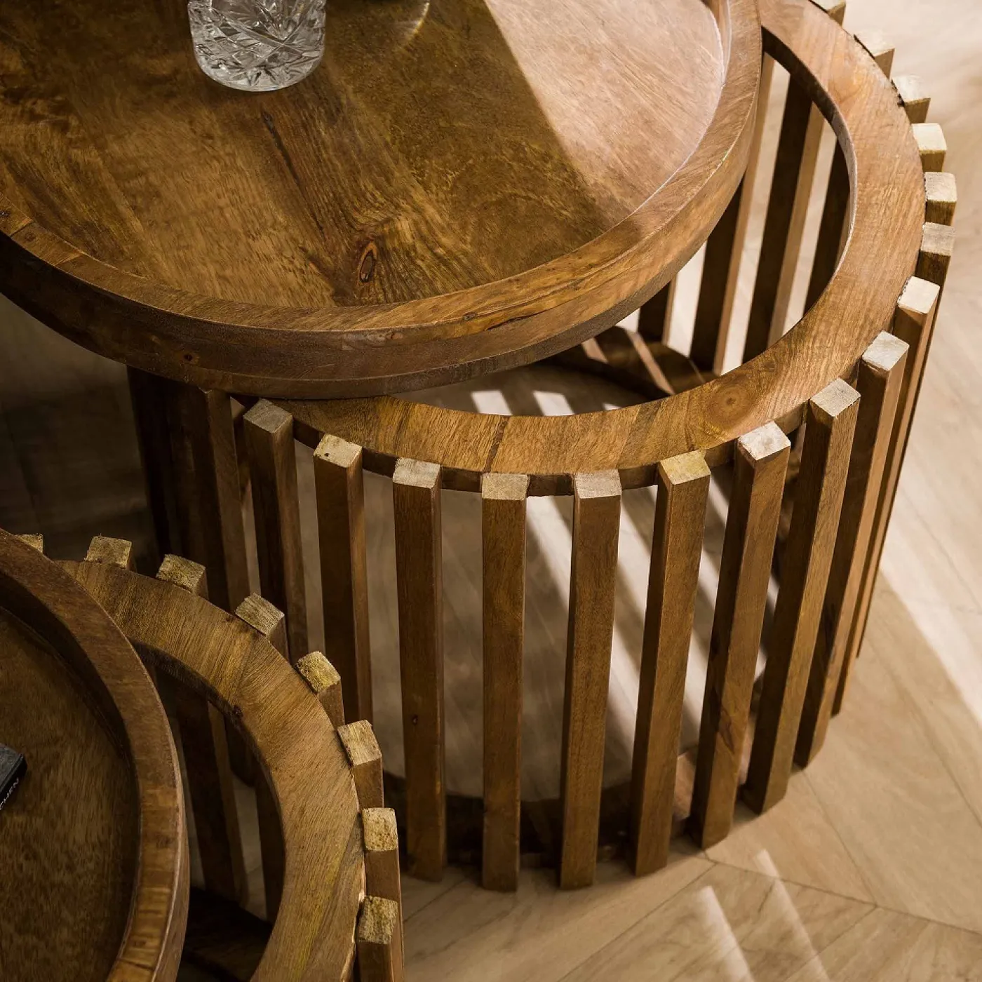 Couchtisch Set Dwina 2 | 2-teilig | Ø36/Ø47 | Mangoholz | Sandfarben